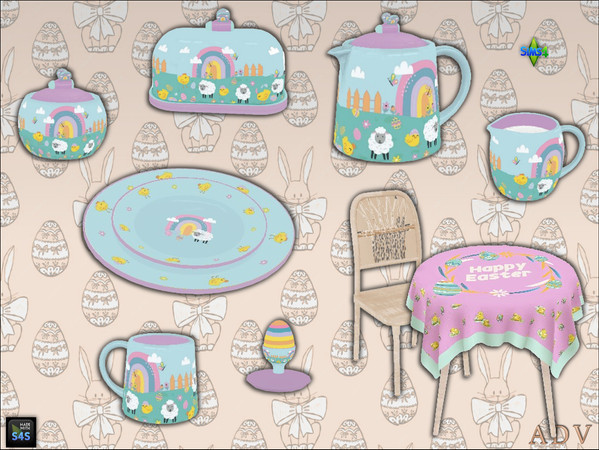 Sims 4 — ADV_Mabra_s4EasterSe18_eggstand by MABRA2 — Dining table with chair and Easter tableware