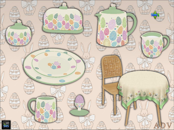 Sims 4 — ADV_Mabra_s4EasterSet19_eggstand by MABRA2 — Dining table with chair and Easter tableware