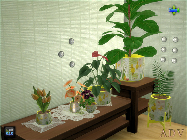 Sims 4 — ADV_Mabra_s4EasterSet07_plantpotv4 by MABRA2 — A set of plantpots in 6 sizes and a plantpot stand