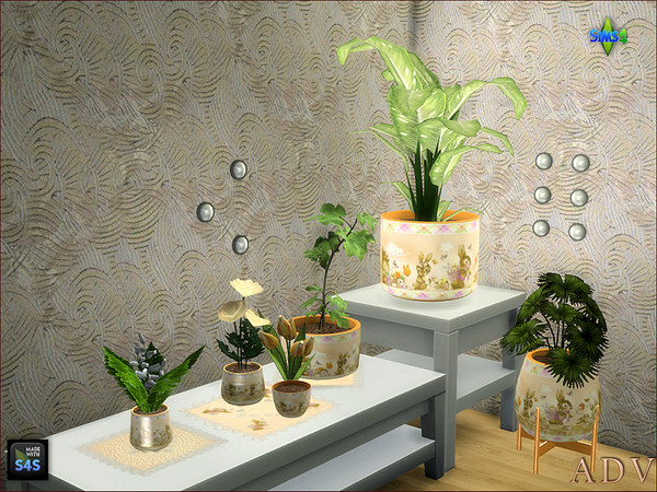 Sims 4 — ADV_Mabra_s4EasterSet09_plantpotv1 by MABRA2 — A set of plantpots in 6 sizes and a plantpot stand