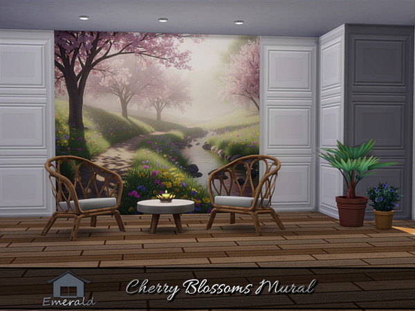 Sims 4 — Cherry Blossoms Mural 2 by Emerald — Cherry Blossoms offer vibrant spring to summer blooming in shades from soft
