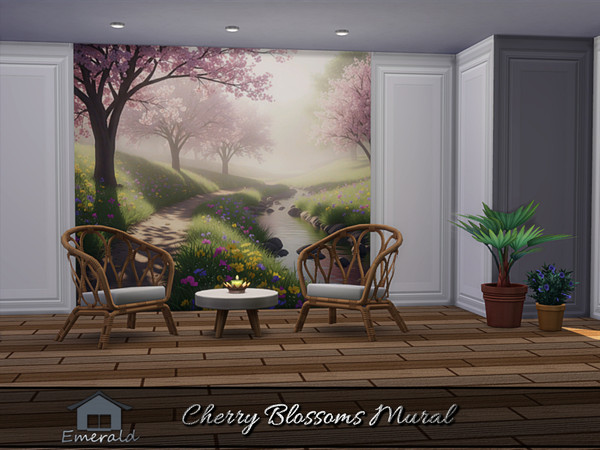 Sims 4 — Cherry Blossoms Mural 3 by Emerald — Cherry Blossoms offer vibrant spring to summer blooming in shades from soft
