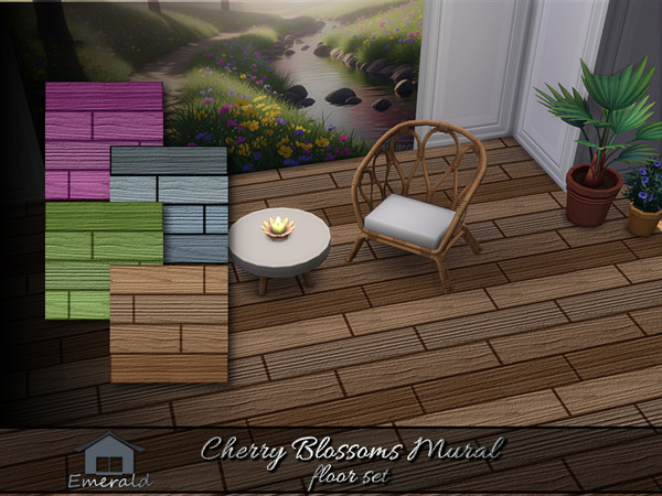 Sims 4 — Cherry Blossoms Mural floor set by Emerald — Cherry Blossoms offer vibrant spring to summer blooming in shades