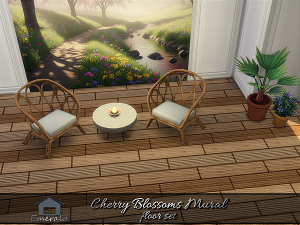 Sims 4 — Cherry Blossoms Mural floor 1 by Emerald — Cherry Blossoms offer vibrant spring to summer blooming in shades