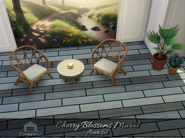 Sims 4 — Cherry Blossoms Mural floor 4 by Emerald — Cherry Blossoms offer vibrant spring to summer blooming in shades