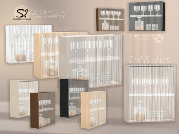 Sims 4 — Compacta Kitchen Wall Cabinet Glass Tall by SIMcredible! — - Counter