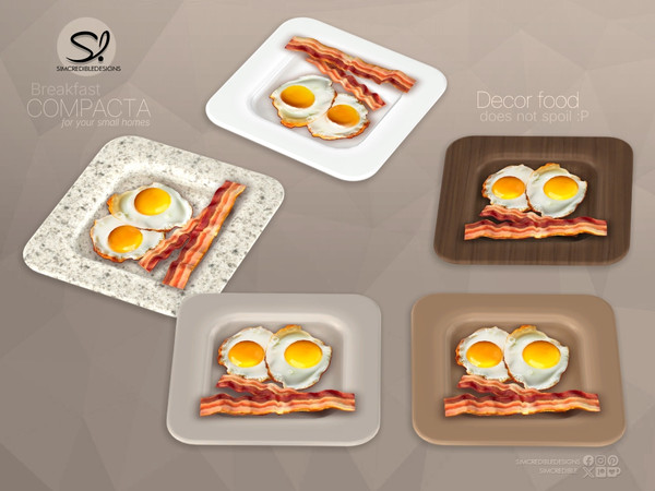 Sims 4 — Compacta Breakfast Bacon and Eggs by SIMcredible! — Hot chocolate tray is functional. All other items are decor