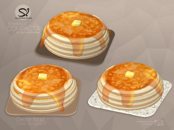 Sims 4 — Compacta Breakfast Pancake Pile by SIMcredible! — Hot chocolate tray is functional. All other items are decor