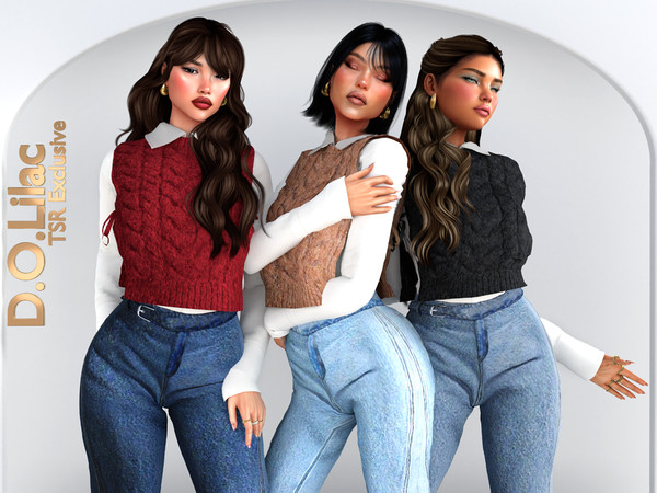 Sims 4 — Casual Prep Set DO163 by DOLilac — Includes: (Top + Bottom)
