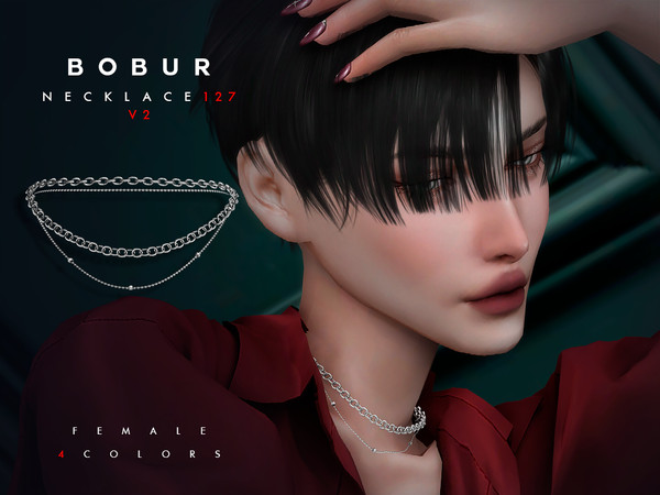 Sims 4 — Bobur Necklace 127 V2 by Bobur2 — This set includes 2 necklace options, the first option is a choker necklace