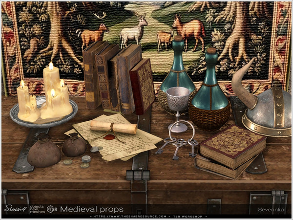 Sims 4 — Medieval props by Severinka_ — A set of furniture and decor in the Medieval style for decorating a bedroom.