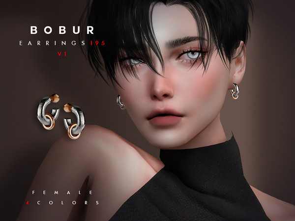 Sims 4 — Bobur Earrings 195 V1 by Bobur2 — Hoop earrings with decorative elements for female