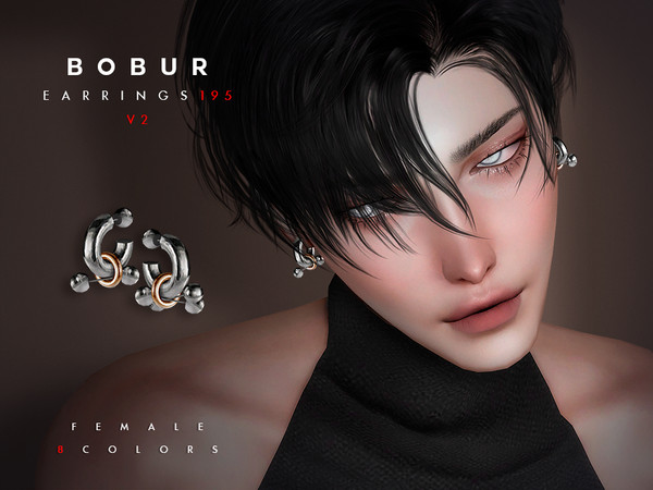Sims 4 — Bobur Earrings 195 V2 by Bobur2 — Hoop earrings with decorative elements for female