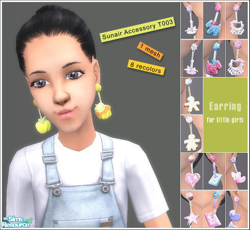 Sims 2 — Sunair Accessory Set T003 - Earring by Sunair — 1 mesh 8 recolors. 