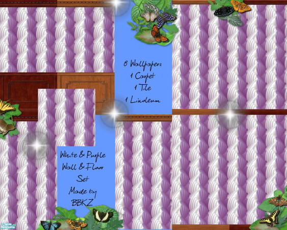 Sims 2 — White & Purple Wall/Floor Set by BBKZ — 8 wallpapers, 1 linoleum, 1 tile, 1 carpet... Enjoy!