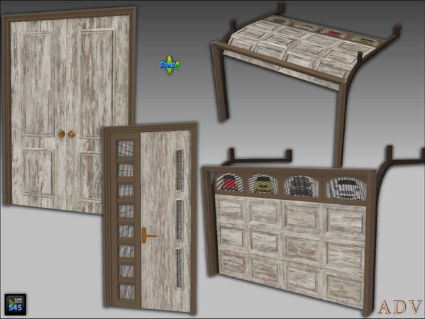 Sims 4 — ADV_Mabra_s4DoorSet27_doubledoor by MABRA2 — A set of double and single front door and closed and open garage