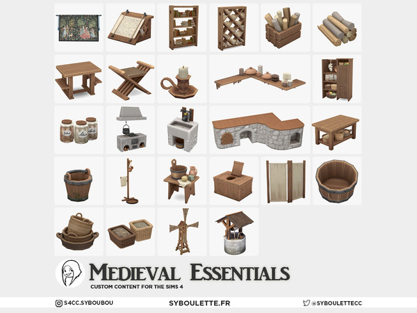 Sims 4 — Medieval Essentials - Dagobert chair by Syboubou — Medieval Essentials is a functional set made for immersive