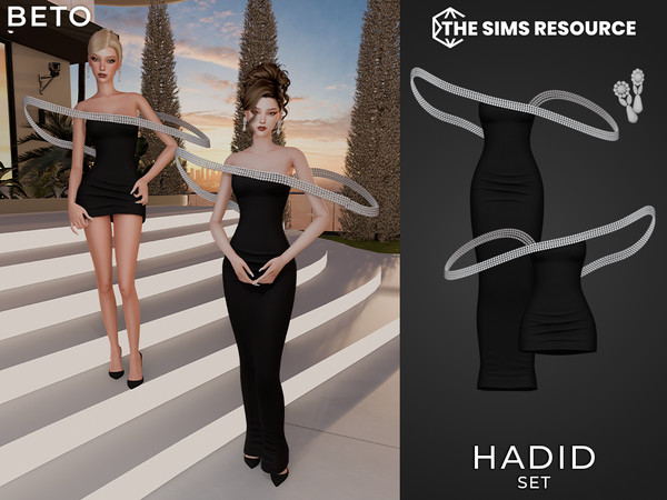 Sims 4 — By Beto - Hadid (Long Dress) by Beto_ae0 — Elegant dress with pearls and accompanied by earrings