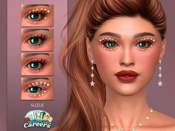 Sims 4 — Diva Eyelashes 3D by Suzue — 3D eyelashes with pearls. Not compatible with some hairs and glasses.