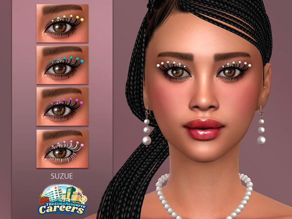 Sims 4 — Suzue_Eyelashes_Diva V2_N5 by Suzue — 3D eyelashes with pearls. Not compatible with some hairs and glasses.
