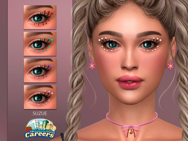 Sims 4 — Suzue_Eyelashes_Diva V3_N6 by Suzue — 3D eyelashes with pearls. Not compatible with some hairs and glasses.