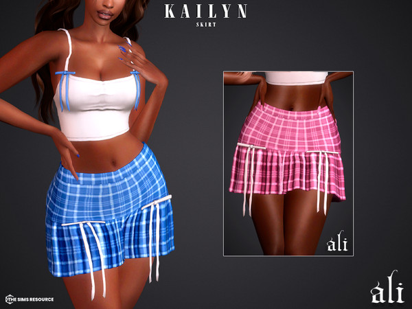 Sims 4 — KAILYN skirt by ali1 — White Tank Top and Plaid Skirt with bow details
