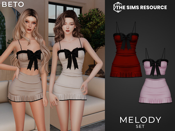 Sims 4 — Melody - Set by Beto_ae0 — Cute and minimalist outfit with a huge bow, enjoy!