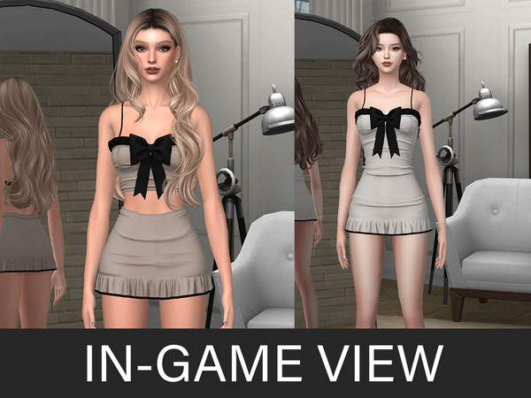 Sims 4 — By Beto - Melody (Skirt) by Beto_ae0 — Cute and minimalist outfit with a huge bow, enjoy!