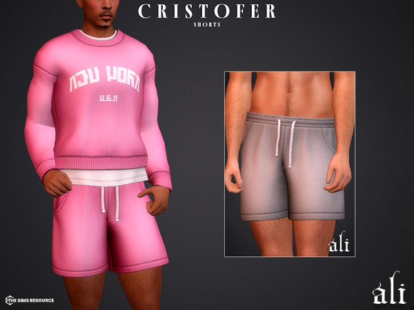 Sims 4 — CRISTOFER shorts by ali1 — Simlish Lettering Sweatshirt and Shorts