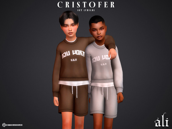 Sims 4 — CRISTOFER set - child by ali1 — Simlish Lettering Sweatshirt and Shorts