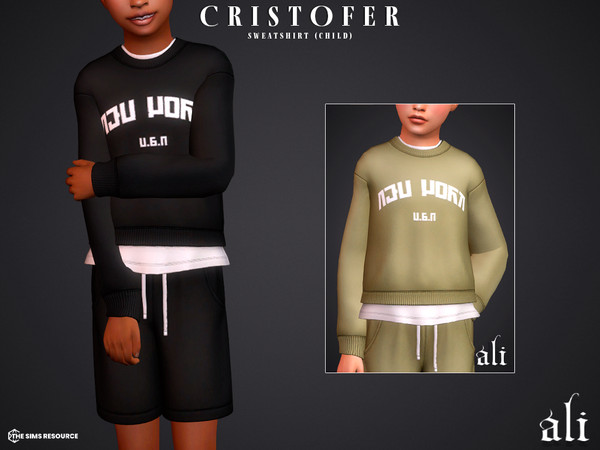 Sims 4 — CRISTOFER sweatshirt - child by ali1 — Simlish Lettering Sweatshirt and Shorts