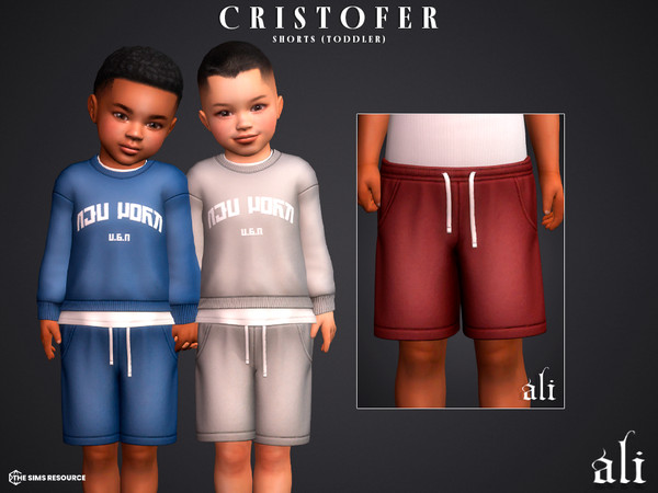 Sims 4 — CRISTOFER shorts - toddler by ali1 — Simlish Lettering Sweatshirt and Shorts