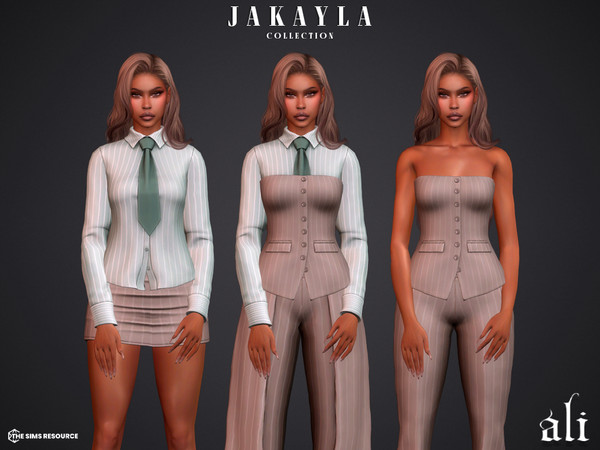 Sims 4 — JAKAYLA collection by ali1 — 6 Piece Set including: Shirts with tie, Tailored bandeau waistcoat, trousers and