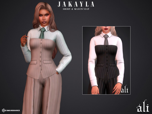 Sims 4 — JAKAYLA waistcoat and shirt by ali1 — 6 Piece Set including: Shirts with tie, Waistcoat, trousers and skirt.