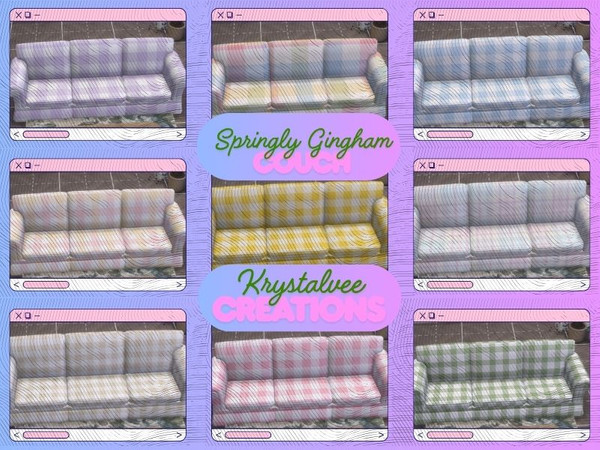 Sims 4 — [KVC] Springly Gangham Couch by Borahae_vee — PATREON: Krystalvee Creations