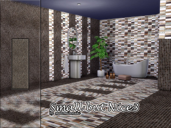 Sims 4 — Small but Nice3 by matomibotaki — 4 combinable tiled walls with small mosaic tiles, classically chic yet modern,