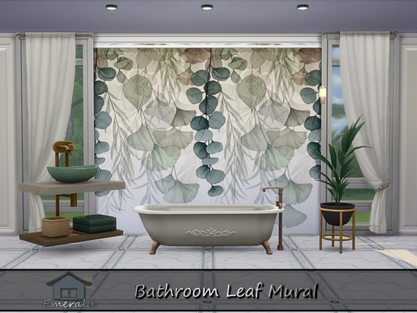Sims 4 — Bathroom Leaf Mural 1 by Emerald — Adds a Spa-like feel with accent leafy designs mural.