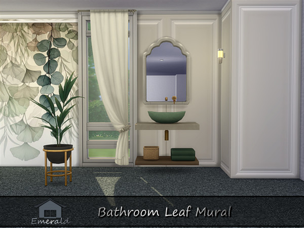 Sims 4 — Bathroom Leaf Mural 3 by Emerald — Adds a Spa-like feel with accent leafy designs mural.