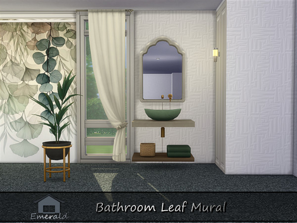 Sims 4 — Bathroom Leaf Mural 4 by Emerald — Adds a Spa-like feel with accent leafy designs mural.