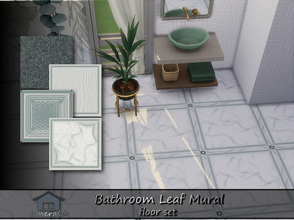Sims 4 — Bathroom Leaf Mural  floor set by Emerald — Adds a Spa-like feel with accent leafy designs mural.(floor set)