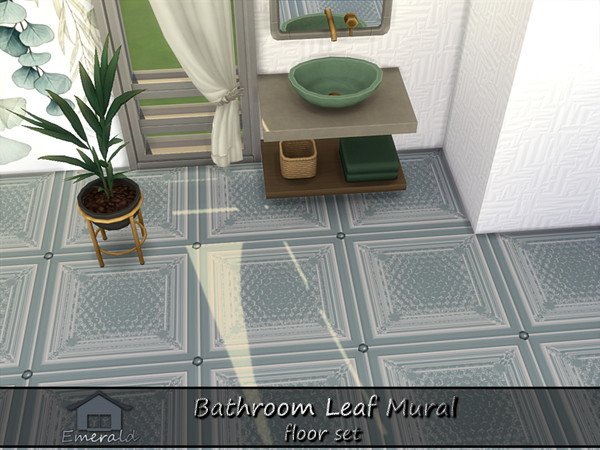 Sims 4 — Bathroom Leaf Mural floor5 by Emerald — Adds a Spa-like feel with accent leafy designs mural.(floor set)