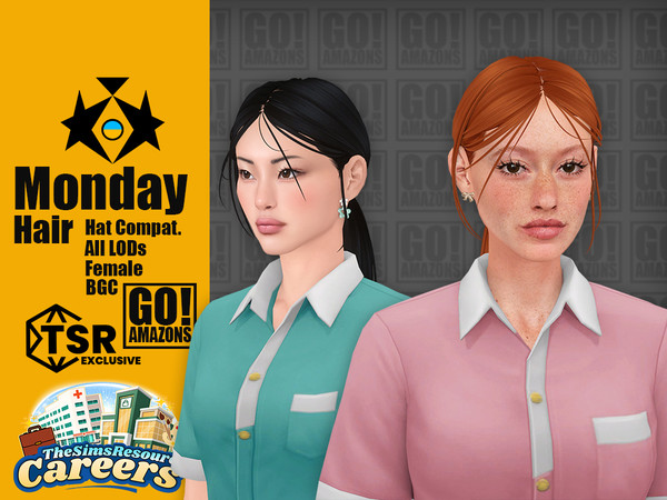 Sims 4 — Monday Hair by GoAmazons — Casual low ponytail with strands in maxis style for the perfect, productive Monday in