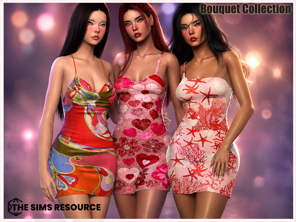 Sims 4 — Set - Bouquet Collection by Harmonia — Ocean Dress 8 Swatches