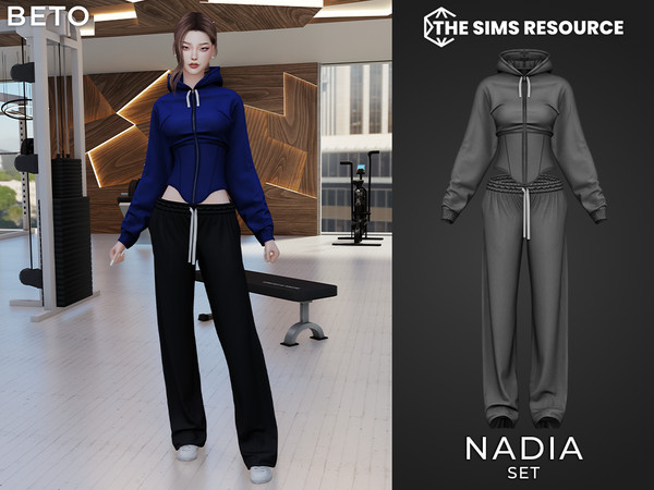 Sims 4 — By Beto - Nadia (Pants) by Beto_ae0 — Female sports outfit, sweater with corset and long pants