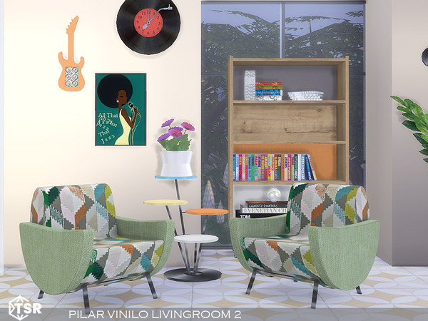 Sims 4 — Vinilo Livingroom 2 by Pilar — Retro touches with a contemporary twist