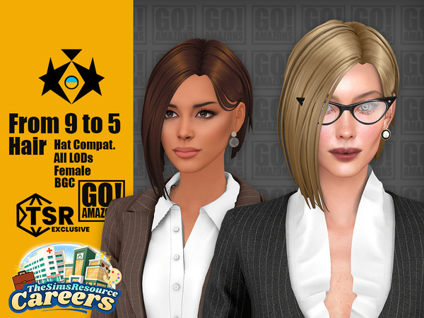 Sims 4 — From 9 to 5 Hair by GoAmazons — Sleek asymmetrical bob hairstyle for your hard working sims.