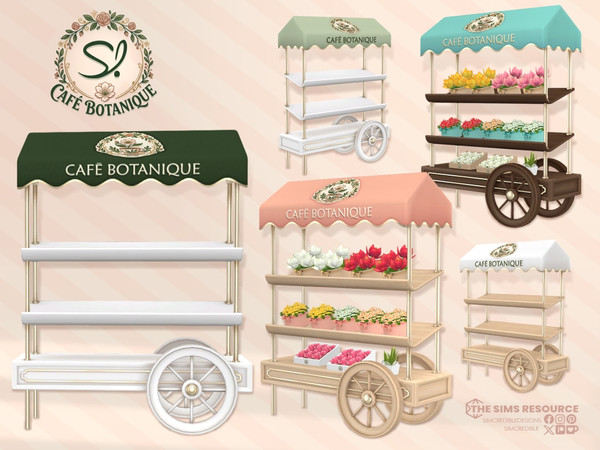 Sims 4 — Cafe Botanique Cart Shelves Simlish by SIMcredible! — Starting today the Cafe Botanique series, bringing a store