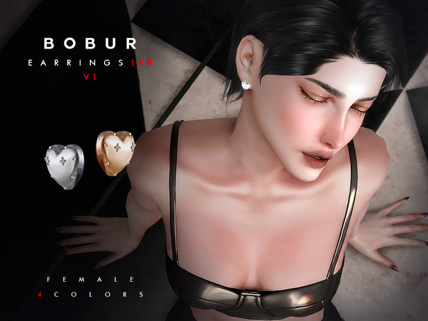 Sims 4 — Bobur Earrings 198 V1 by Bobur2 — Heart shaped stud earrings set with pearls and without for female