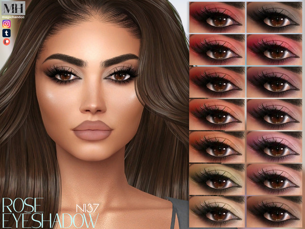 Sims 4 — Rose Eyeshadow by MagicHand — Smokey Glam Eye Makeup in 24 colors - HQ Compatible.