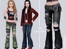 Sims 4 — Punk Revival Double Belted Flares for female by MisfitSim_ — Double belted flared jeans for female. 80 swatches